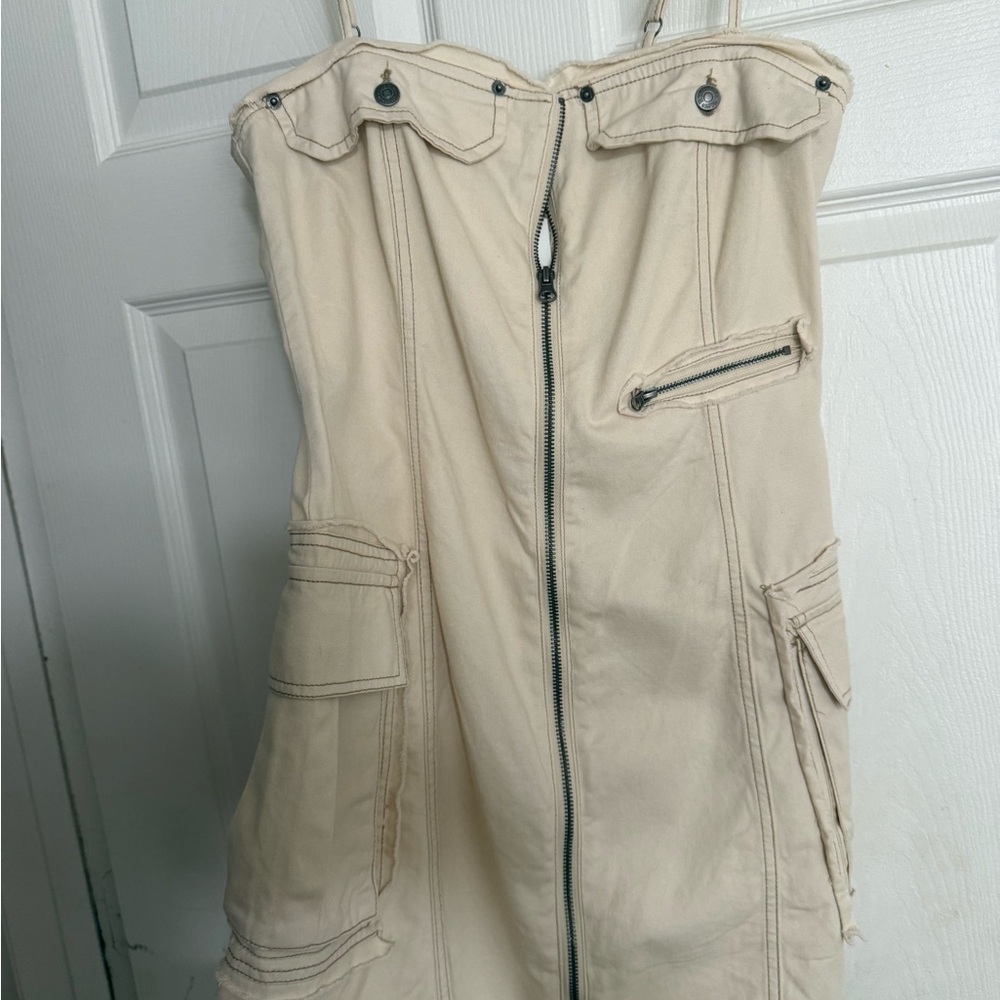 Forever 21 Cream Zip-Up Top with Straps